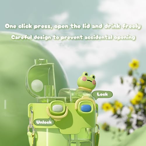 melala Kawaii Water Bottle, 530ml Kids Cute Water Bottles with Straw and Stickers Double Drinking Water Bottle Portable Leakproof Water Bottles for Outdoor School Travel (Green)