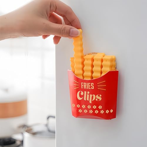Bag Clips, Magnetic Fries Clips, Set Of 12 Clips With Durable Plastic Holder, Keep Food Fresh & Organized, Novelty Design For Fridge Seal Chips Bags & Packages, Cute & Practical Kitchen Accessories