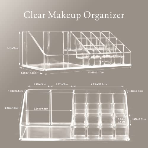 Baytion Makeup Organizer Lipsticks Organizer,Acrylic Cosmetic Storage with 16 Slots,Cosmetic Brush,Skin Care Product and Lipsticks Holder for Bathroom&Bedroom