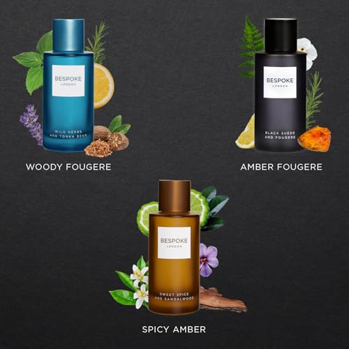 BESPOKE LONDON Premium Mens Perfume Gift Set, Black Suede, Wild Herbs, Sweet Spice, Eau De Parfum with Long Lasting Fragrance - Travel Size Mini Perfume Set, Coffret Gift Set for Men (3 x 50ml)