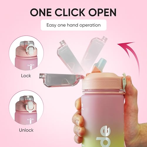 PAYDE Water Bottle 1 Litre/32 oz with Time Marker Motivational Water Bottle Leak-proof Water Bottle for kids Adults For Sports Travel Gym and Everyday Use (Pink Green Blue)