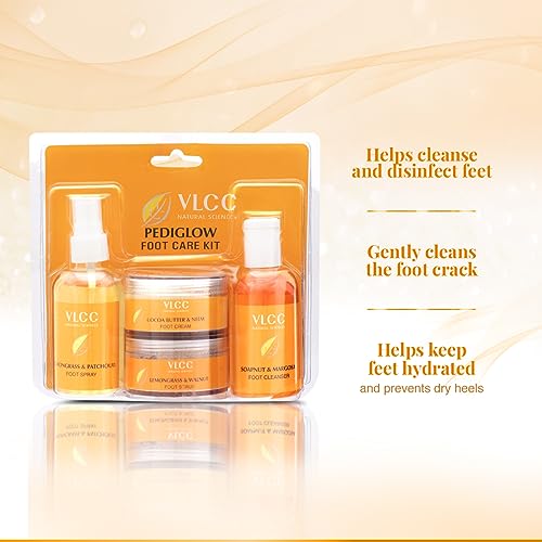 VLCC Pedi Glow Foot Care Kit - 100g + 200ml | Keeps Your Feet Clear, Soft, and Smooth | A Combo of Foot Cream, Foot Scrub, Foot Cleanser, and Foot Spray.