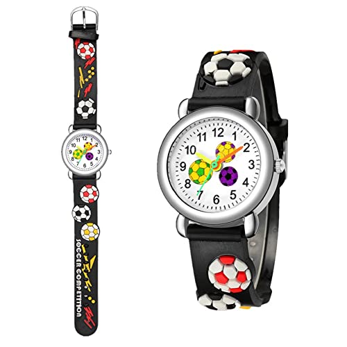 Ywhalep 2 Packs Kids Watches for Boys 3D Football Cute Cartoon Silicone Children Toddler Wrist Watch Waterproof Time Teaching Easy to Read Watch