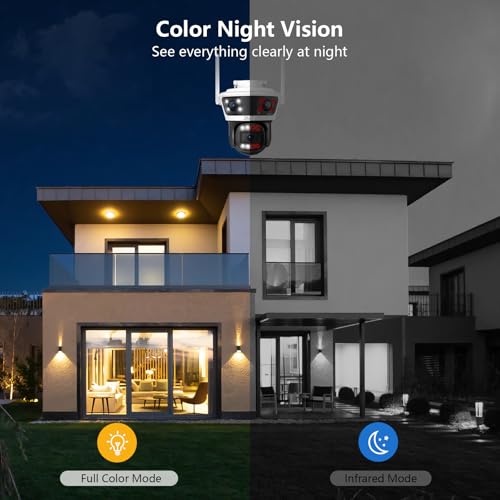 2NLF 3-Lens Outdoor Security Camera with 360° PTZ, 4MP WiFi Camera with Color Night Vision, 10X Digital Zoom, Motion Detection and Two-Way Audio, IP66 Waterproof