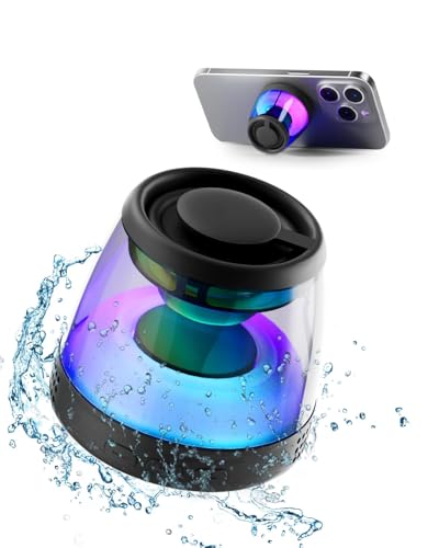 Magnetic Bluetooth Speaker, Portable Bluetooth Speaker with RGB Light, Waterproof Wireless Speaker, Phone Stand for iPhone 16/15/14/13/12 Series, Small Speaker for Shower, Outdoor, Birthday Gift
