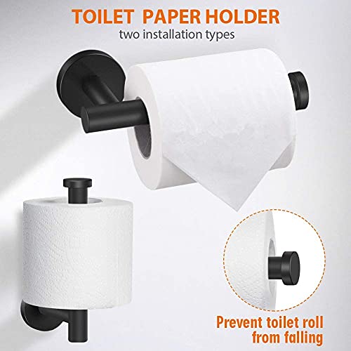 MIXDE 6 PCS Bathroom Hardware Set, MIXDE Stainless Steel Round Wall Mounted - Includes 16" Hand Towel Bar, Towel Ring,Toilet Paper Holder, 3 Robe Towel Hooks,Bathroom Accessories Kit(Matte Black)