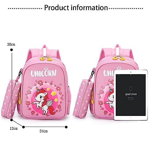 BBAUER Unicorn Backpack for Girls, Cute Kids School Bags with Pencil Pouch, Toddler Backpack, Lightweight Preschool Bookbag for Elementary Kids, for 3-12 Year Old, Pink