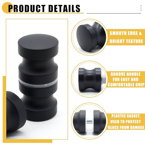 2 Pack Shower Glass Door Handle, Stainless Steel Shower Doors Knob Double Sided Pull Hardware for Bathroom Glass Doors (Black)