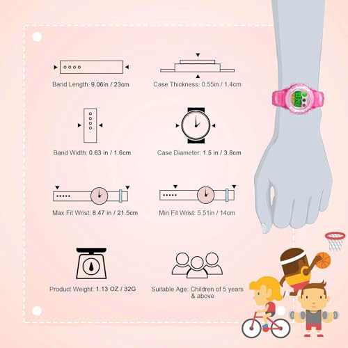 KASTWAVE Kids Digital Sport Watch for Boys Girls, Kid Waterproof Electronic Multi Function Casual Outdoor Watches, 7 Colorful LED Luminous Alarm Stopwatch Wristwatch, Pink