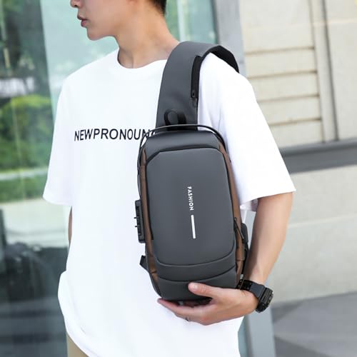 Crossbody Sling Bag Casual Daypack Body Chest Shoulder Bag for Men with USB Charging Port Shoulder Backpack for Travel and Hiking