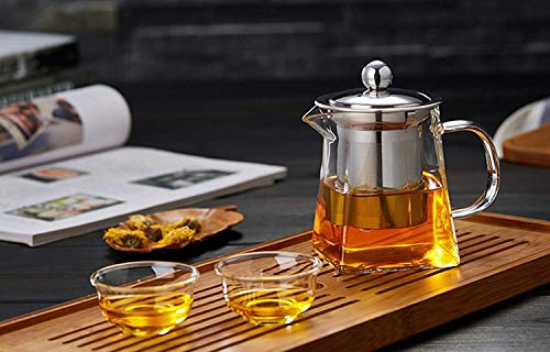 AZSCYN 550ML/18OZ Square Glass Teapot with Heat Resistant Stainless Steel Infuser Perfect for Tea and Coffee, Clear Leaf Teapot with Strainer Lid gift for your family or friends (550ML)