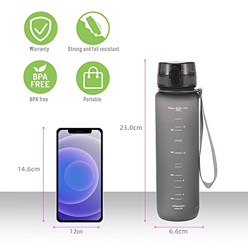 PROIRON Water Bottle 0.5L/1L Leak-Proof Drink Bottle BPA Free USA Tritan Material Gym Bottle with Protein Shaker, Flip Top Lid & Removable Strainer for Fitness Cycling, Gym Camping Outdoor Sports