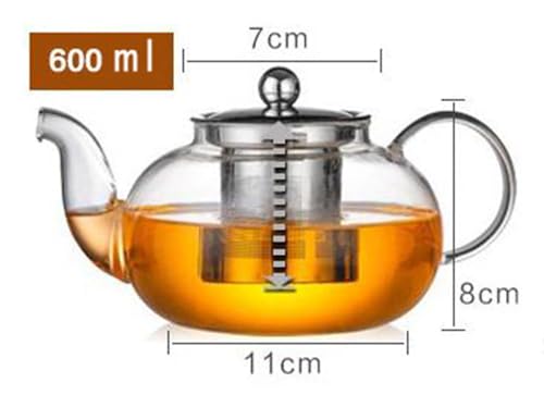 Azonee Glass Teapot Stovetop 20 OZ/600ml, Tea Pot with Removable 18/8 Stainless Steel Infuser, Borosilicate Clear Tea Kettle, Teapot Blooming and Loose Leaf Tea Maker