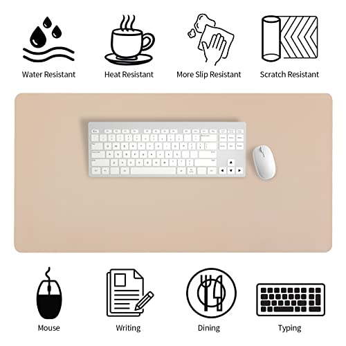 Bloss Leather Desk Pad, Mouse Pad, Non-Slip Desk Protector Mat, Leather Desk Blotter, Computer Desk Pad, Waterproof Desk Mat for Office Home Decor - Beige (31.5�15.7 Inches)