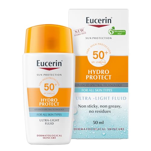 Eucerin Sunscreen Hydro Protect Face Ultra Light Fluid, High UVA/UVB Protection, SPF 50+, Suitable for Daily Use, Non sticky, Non Greasy, Suitable for All Skin Types, 50ml