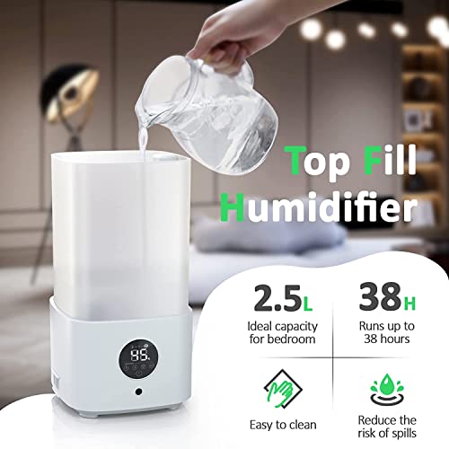 Baeskii 2.5L Humidifiers for Bedroom with Night Light, Cool Mist Humidifier for Home, Office & Plant, Auto-Off, Up to 38H for 20 ?, Quiet Operation with 360° Rotation Nozzle