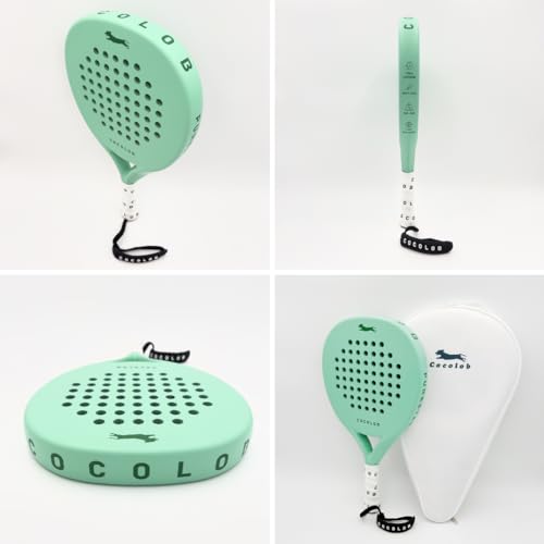 Cocolob PureStart Padel Racquet Mint - Cover Bag - Head Protector ??Carbon Fiber Full Carbon ??Soft EVA Core ??Round Shape ??addle Tennis Racket Beginner Intermediate ??For Men and Woman