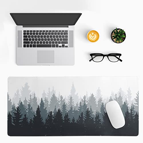 Brecoy Desk Mat,Large Mouse Pad 31.5x11.8 Inch XL Extended Gaming Mouse Pad Mat with Non-Slip Base Stitched Edges Mousepad for Computer,Office,Keyboard and Laptop - Fog Misty Forest