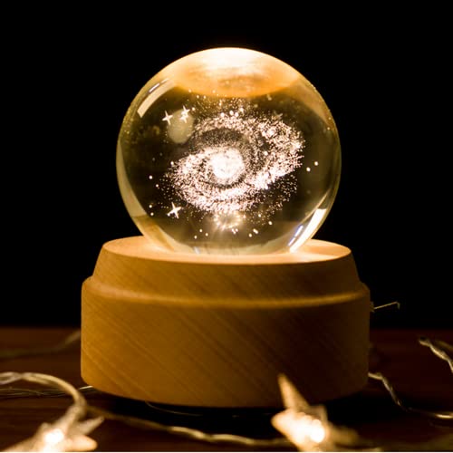 SKEIDO Projection LED Light 3D Crystal Ball Music Box Luminous Rotating Musical Galaxy Box Wood Base Best Gift For Birthday Christmas