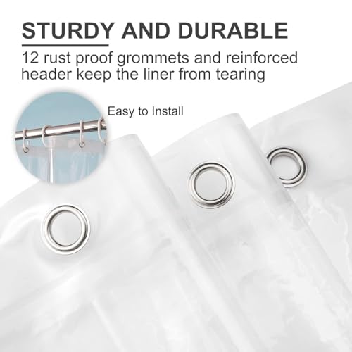 Aputue Clear Shower Curtain Liner, 180 x 180 cm PEVA Waterproof Lightweight Shower Liner Heavy Duty Plastic Shower Curtain, with 12 Rustproof Metal Grommets and 3 Magnets for Bathroom