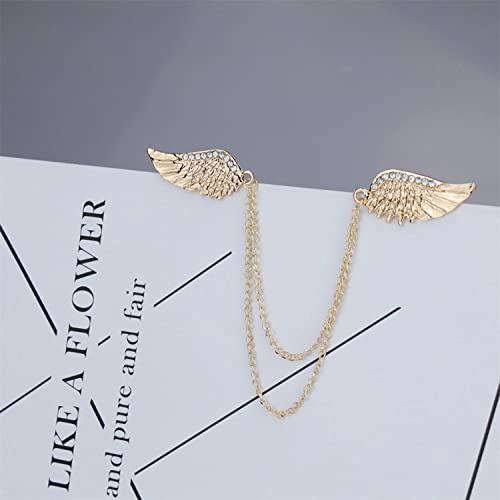 ELECDON Angel Wings Tassel Chain Brooch Collar Pins -Rhinestone Metal Feather Lapel Pin, Suit Coat Breastpin for Women Men's Accessories, Pins Men Fashion Gold Silver Plated Crystal Jewelry