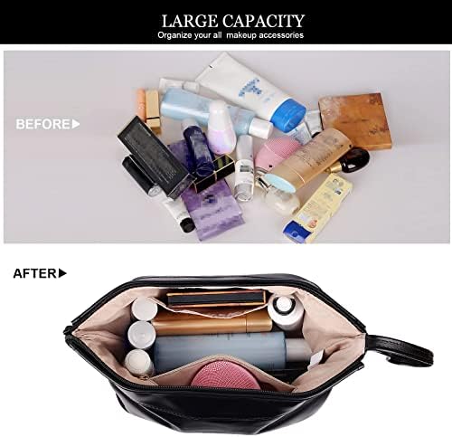 NAWOKEENY® Double Layer Cosmetic Bag - Large Capacity Portable Toiletry Bag for Travel, Makeup Organizer, PU Leather, Waterproof (Black)