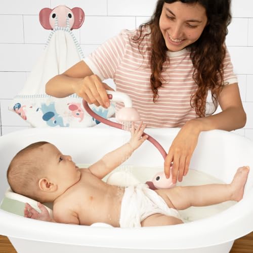 Yookidoo Baby Bath Shower Head - Elephant Water Pump with Trunk Spout Rinser - Control Water Flow from 2 Knobs for Maximum Fun in Tub or Sink for Newborn Babies (Blush Pink)