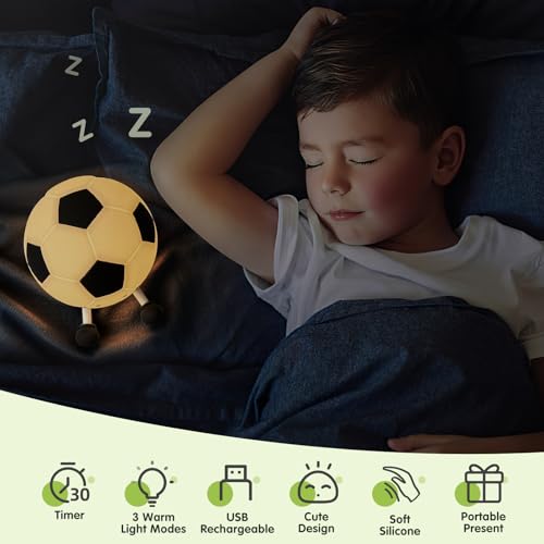 YISUN Soccer Night Light for Boys Light Up Football Lamp Dimmable Rechargeable Silicone Night Light Home Decor Birthday Christmas Gifts for Kids