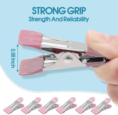 Clothes Pins Heavy Duty 30 Pack - 2.17 Inch Metal Chip Clips, Clothespins for Photo Drying Clothesline Laundry Sock, Bag Clips for Food Kitchen Stainless Steel with Rubber (Pink)