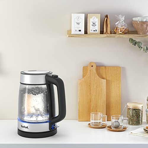 TEFAL Kettle | 1.7 L Glass Electric Kettle | 18050-2200 W | Concealed Heating Element | Cordless 360° Design | Removable Anti-Scale Filter | Precision Spout | Assisted Lid Opening | KI700827