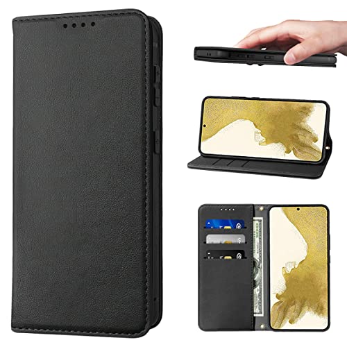 LANJLM Wallet Case for Samsung Galaxy S23 Phone Cases Premium Leather PU Flip Cover Magnetic Shockproof Closure Book Design with Kickstand Feature & Card Slots Galaxy S23 Case - Black