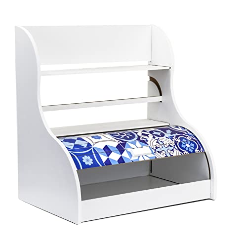 ANKA White Wooden Bread Box with Towel Holder | Bread Box Container with Roll-Top Lid | Wooden Kitchen Storage box