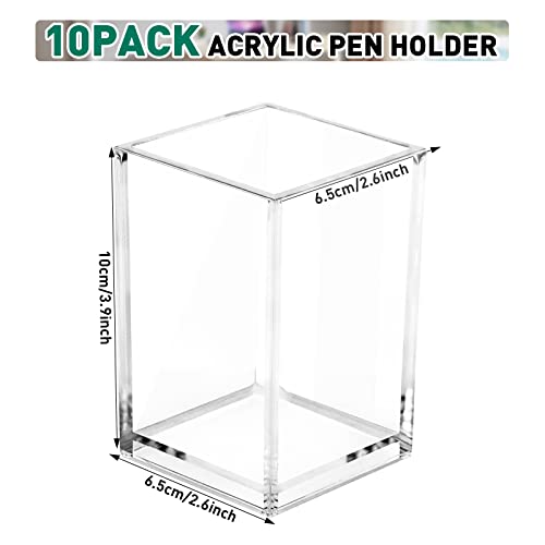 AFOROEOA 10 Pack Clear Acrylic Pen Holder Makeup Brush Holder Desktop Pencil Organizer Acrylic Pencil Cup Stationery Office Organizer Accessory for Office School Makeup Desk…