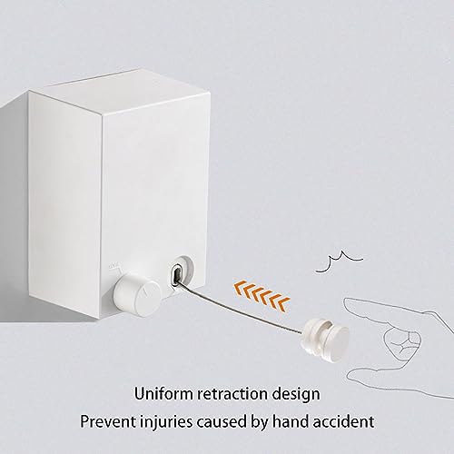 MUMOO BEAR Retractable Clothesline Stainless Steel Clothes Line Wall Mounted Telescopic Laundry Drying Line with 4.2 meters Adjustable Rope for Indoor Outdoor Balcony Laundry Room and Hotel (White)