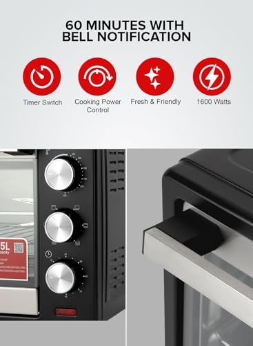 Geepas Electric Oven With Rotisserie 25L,1600W GO34040| Perfect for Baking, Roasting & Grilling - Accessories Included – 2 Years Warranty