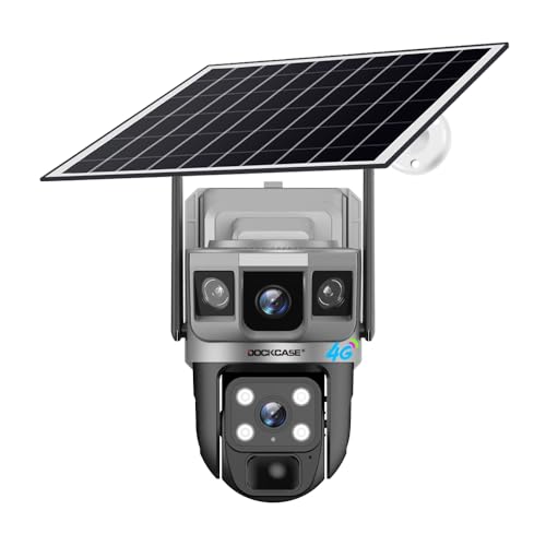 DOCKCASE 4G Sim Card Solar Camera PTZ 360°View Solar Powered Outdoor Security Camera, Night Vision, AI Human Detection, Two Way Audio, IP66 Works with Apps - 3MP