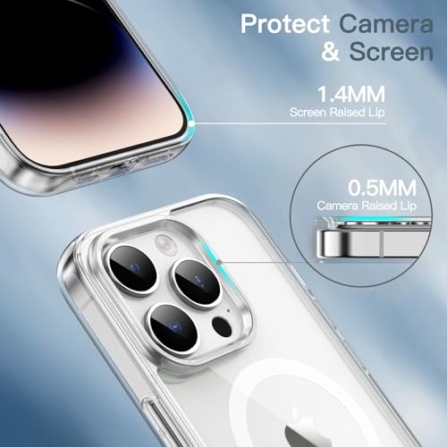 JETech Magnetic Case for iPhone 14 Pro Max 6.7-Inch Compatible with MagSafe Wireless Charging, Shockproof Phone Bumper Cover, Anti-Scratch Clear Back (Clear)