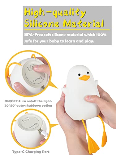 Ammonite Duck Night Light, Cute Silicone Duck Lamp, Soft Silicone Kids Nursery Night Light USB LED Touch Lamp Kids Bedroom Decor as Xmas Birthday Gifts for Boys & Girls