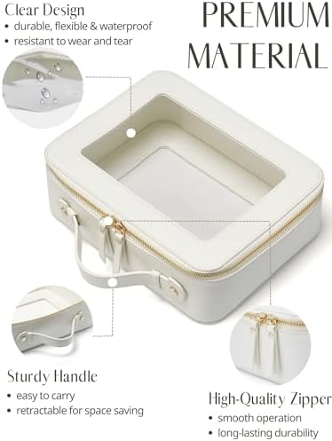Small Cosmetic Bag for Purse Mini Makeup Bag for School Cute Clear Make Up Pouch for Travel Tiny Leather White Make Up Organizer Case for Backpack Toiletry Bag Waterproof Square Pouch with Zipper