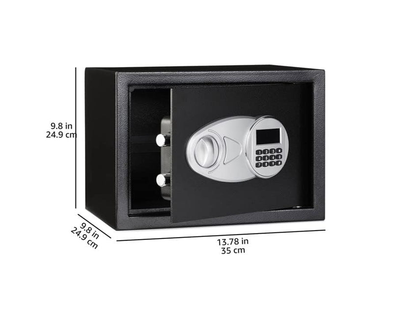 Amazon Basics Steel Security Safe with Digital Keypad - Secure Money, Cash, Jewelry, ID Documents, 14 Litres, 35 cm W x 35 cm D x 25 cm H, Black