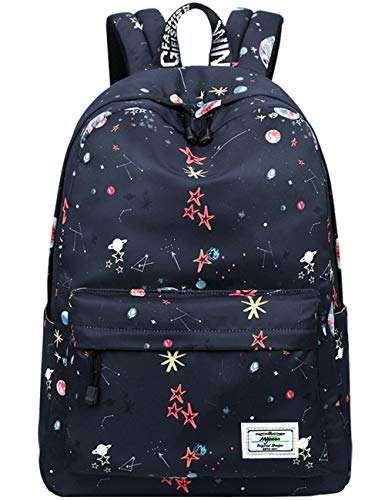 School Bookbags for Kids, Cute Galaxy Stars Planets Backpack College Bags Daypack Travel Bag by Mygreen (Black)