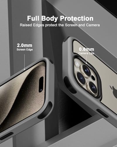 MobNano Compatible with iPhone 15 Pro Max Case, with Multicolor Protective Shockproof Bumpers, Crystal Clear Not Yellowing Anti-Scratch Hard PC Back & Soft Silicone TPU Frame Cover - Grey/Black