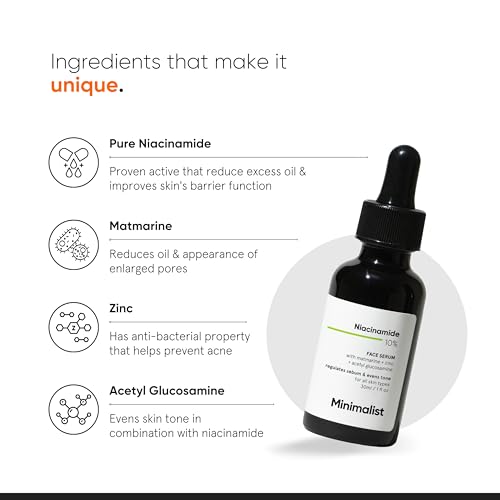 Minimalist Niacinamide 10% for Blemishes, Acne Marks & Oil Balancing with Zinc | Skin Clarifying Anti-Acne Face Serum for Acne Prone or Oily Skin | 30ml