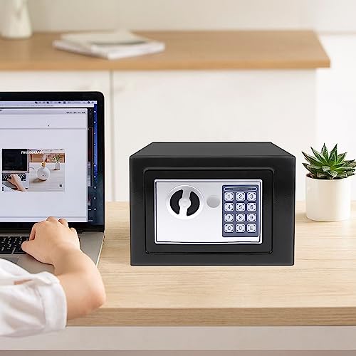 Safe Box for Home security, Electronic money box with Digital Keypad and Keys, small safe Lock Box Steel Construction, Cash box Money Jewelry Document safe White/Black (Black - 4.6L)