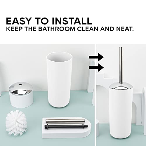 Bathroom Accessories Set Bath Ensemble Includes Soap Dispenser, Toothbrush Holder, Tumbler, Soap Dish for Decorative Countertop and Housewarming Gift (White)