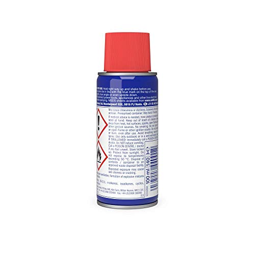 WD-40 Multi-Use 100ml Spray Aerosol Can All-Purpose Lubricant, Cleans Rust, for Home & Workshop Use