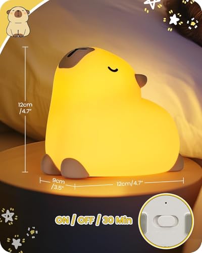 Capybara LED Cute Night Light for Kids, Silicone Rechargeable Night Light - 3 Level Dimmable Bedside Touch Lamp,Nightlight for Room Decor, Cute Gifts Stuff for Boys Girls Baby Children