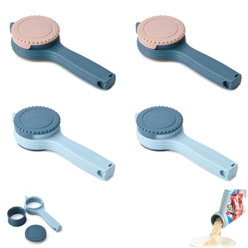 4 PCS Food Clips Bag Sealing Clips, Food Storage Clips, Bag Clips for Food Storage, Kitchen Clips for Bags, Food Clips with Pour Spout, Food Bag Clips Flexible and Reusable Snack Clips (Blue+Pink)
