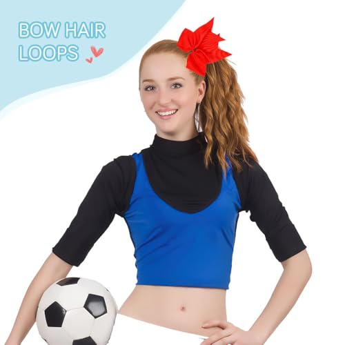 2 Pcs White 8 Inch Large Ponytail Holder Bows - Softball & Cheerleading Hair Scrunchies for Girls, Perfect Cheerleader Hair Accessories (1 Count (Pack of 2),red)
