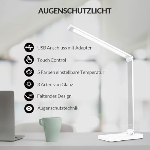 mafiti LED Desk Lamp, Aluminum Daylight Lamp Touch Control,Eye-Caring Dimmable Foldable Table Lamp for Back to School,Office,Bedroom,Working,Reading,Gift (white)